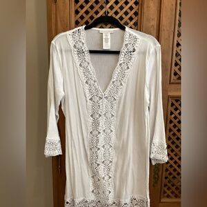 La Blanca White Crochet-Trim Swim Coverup